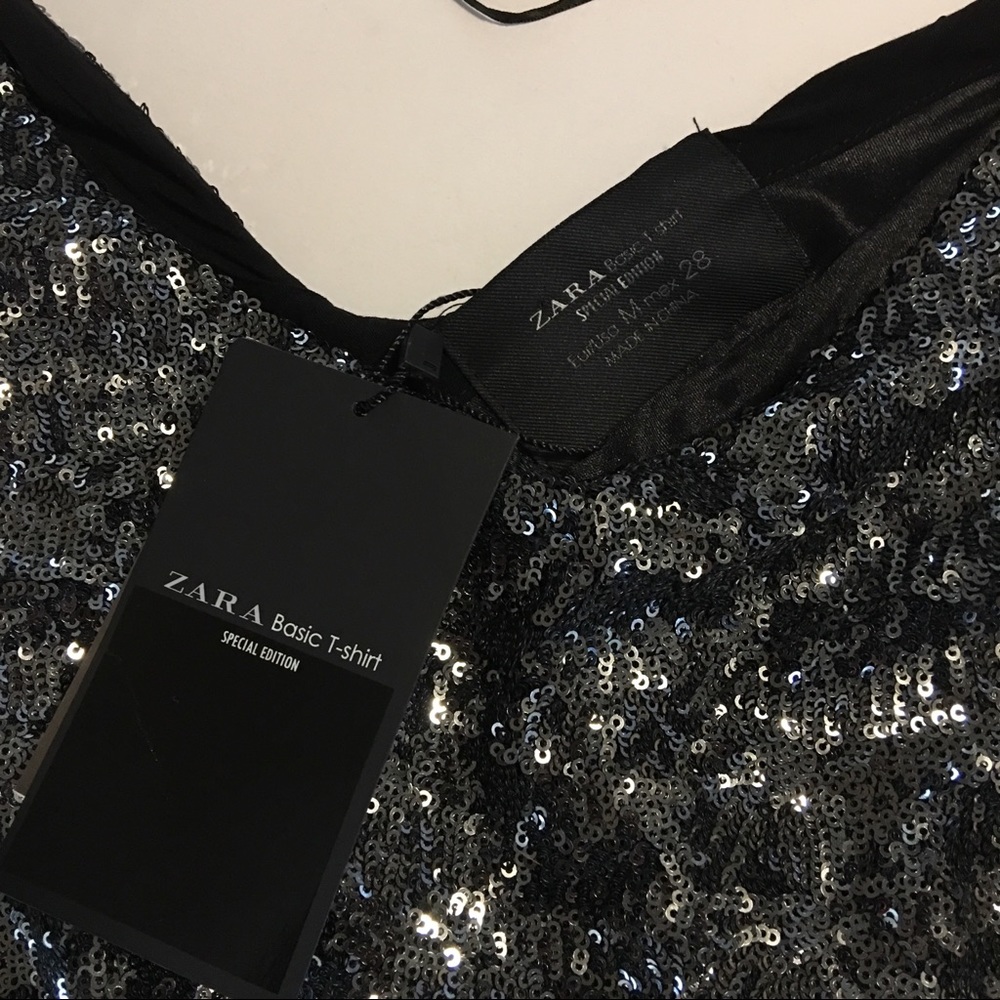 ❤️SOLD❤️Zara Basic Black Sequin Top. NWT! - Picture 6 of 8